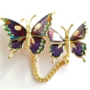 Vintage glitter butterfly brooch set New old stock Gold tone insect bug